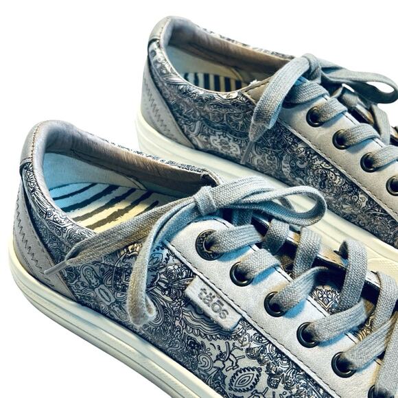 Taos Women’s Sz 7.5 Gray Paisley Taupe Leather Sneaker Plim Soul Lux Lace Up - Picture 6 of 11
